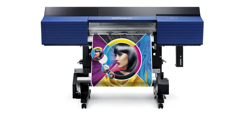 Roland SG 300 Forward facing and printing a colourfull vibrant image of a women.