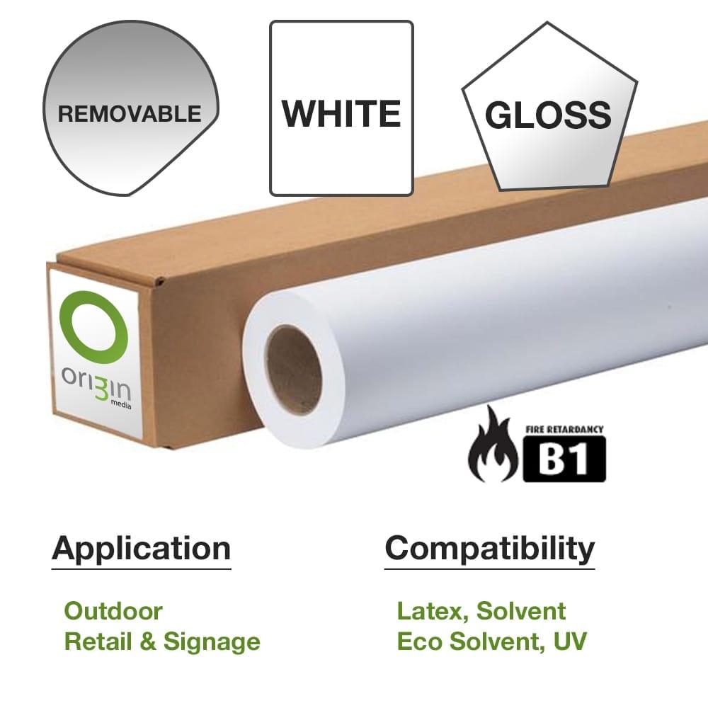 Origin 54" Removable Self Adhesive White Gloss Vinyl 1372mm x 50m