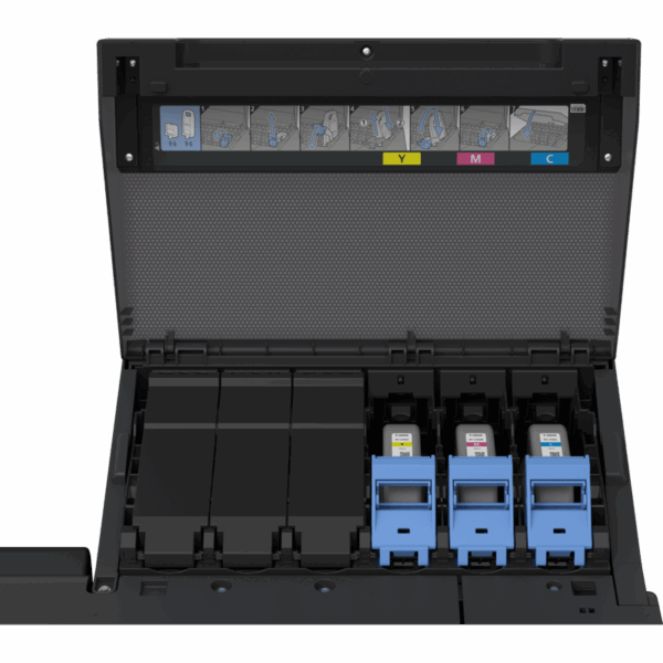 GP-4600S ink bay showing Grey, PBK, Orange, MBK
