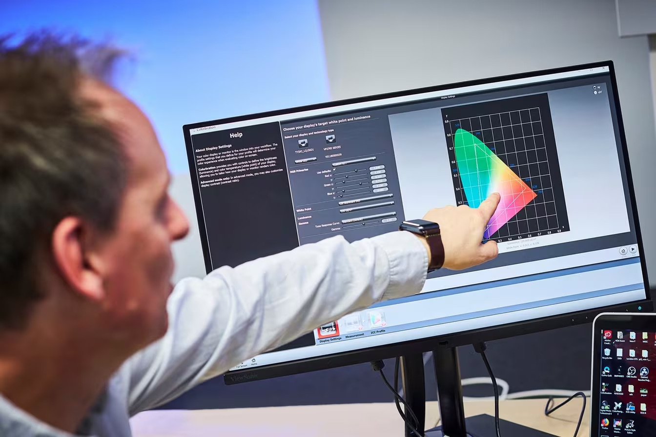Colour management workflow showing monitor calibration and soft proofing